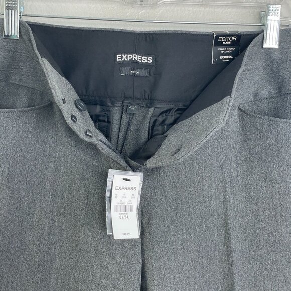 NEW Express Editor Womens 6 Long Flare Pants Gray Straight Through Hip Thigh - Picture 9 of 11